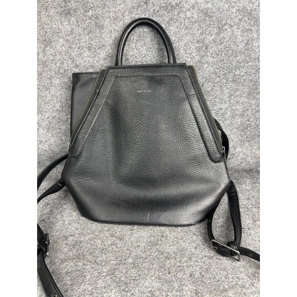 Matt & Nat Backpack Womens Black Faux Leather Large Vegan Zip Convertible‎ Bag